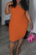 Tangerine Red Sexy Solid Color Backless Patchwork Oblique Collar Wrapped Skirt Plus Size Dresses