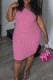 Light Pink Sexy Solid Color Backless Patchwork Oblique Collar Wrapped Skirt Plus Size Dresses