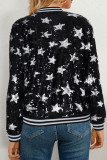Black Silver Street Sequins Patchwork Zipper Zipper Collar Outerwear