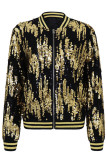 Gold Street Sequins Patchwork Zipper O Neck Outerwear