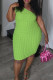 Light Green Sexy Solid Color Backless Patchwork Oblique Collar Wrapped Skirt Plus Size Dresses