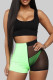 Green Sexy Patchwork See-Through Backless Contrast U Neck Sleeveless Three Pieces