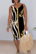 Black Casual Leopard Print Chains V Neck Printed Dresses