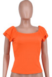 White Casual Solid Color Patchwork Backless Ruched Off Shoulder T-Shirts