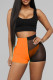 Tangerine Red Sexy Patchwork See-Through Backless Contrast U Neck Sleeveless Three Pieces