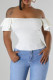 White Casual Solid Color Patchwork Backless Ruched Off Shoulder T-Shirts