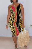 Black Casual Leopard Print Chains V Neck Printed Dresses