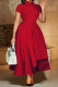 Red Celebrities Solid Color Patchwork Ruched O Neck A Line Dresses
