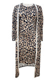 Leopard Print Sexy Leopard Print Patchwork O Neck Long Sleeve Two Pieces