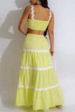 Yellow Celebrities Patchwork Backless Ruched Square Neck Sleeveless Two Pieces
