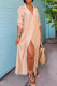 Cream White Casual Solid Color Buckle Patchwork Turndown Collar Long Dresses