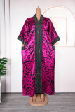 Pink Casual Print Patchwork V Neck Long Plus Size Dresses