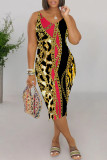 Black Casual Leopard Print Chains V Neck Printed Dresses