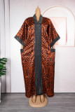 Orange Casual Print Patchwork V Neck Long Plus Size Dresses