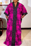 Pink Casual Print Patchwork V Neck Long Plus Size Dresses