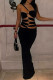 Black Sexy Solid Color Hollow Out Patchwork Backless Spaghetti Strap Long Dresses