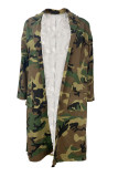 Green Street Camouflage Print Patchwork Cardigan Collar Plus Size Overcoat