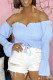 Blue Sexy Casual Solid Draw String Backless Off the Shoulder Tops