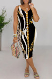 Black Red Casual Leopard Print Chains V Neck Printed Dresses