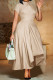 Apricot Celebrities Solid Color Patchwork Ruched O Neck A Line Dresses