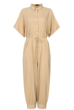 Black Casual Solid Patchwork Turndown Collar Harlan Jumpsuits