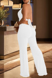 White Sexy Solid Color Hollow Out Patchwork Strap Design Halter Loose Jumpsuits