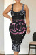 Rose Pink Sexy Letters Patchwork U Neck Wrapped Skirt Dresses