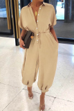 Black Casual Solid Patchwork Turndown Collar Harlan Jumpsuits