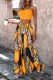 Orange Yellow Casual Print Vests Pants Spaghetti Strap Sleeveless Two Pieces