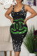 Green Sexy Letters Patchwork U Neck Wrapped Skirt Dresses