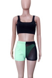 Green Sexy Patchwork See-Through Backless Contrast U Neck Sleeveless Three Pieces