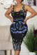 Blue Sexy Letters Patchwork U Neck Wrapped Skirt Dresses