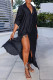 Black Casual Solid Color Buckle Patchwork Turndown Collar Long Dresses