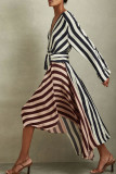 Black Celebrities Stripe Patchwork Deep V Neck Long Dresses
