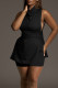 Black Casual Solid Color Patchwork O Neck Sleeveless Two Pieces