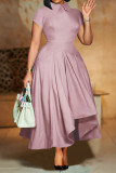 Apricot Celebrities Solid Color Patchwork Ruched O Neck A Line Dresses