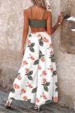 Green Casual Print Vests Pants Spaghetti Strap Sleeveless Two Pieces