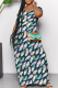 Tibetan Blue Casual Print Pocket Patchwork V Neck Long Dresses