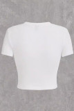 White Sexy Print Patchwork O Neck T-Shirts