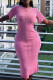 Pink Casual Solid Color Buttons Patchwork O Neck Wrapped Skirt Dresses