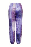 Purple Casual Print Pocket Regular Mid Waist Conventional Full Print Trousers