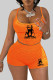 Tangerine Red Sexy Print Patchwork Backless Spaghetti Strap Sleeveless Two Pieces