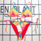Red Sportswear Letters Patchwork Backless Strap Design Swimwears