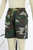 Camouflage Casual Camouflage Print Pocket Patchwork High Waist Regular Denim Shorts