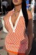 Orange Casual Print Patchwork Backless Halter Sleeveless Dresses