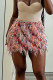 Pink Street Fringed Trim Patchwork Regular Mid Waist Patchwork Bottoms