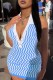 Sky Blue Casual Print Patchwork Backless Halter Sleeveless Dresses