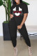 Black Casual Letters Patchwork O Neck Short Sleeve Two Pieces
