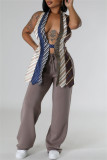 Multicolor Sexy Patchwork Backless Belted Halter Tops
