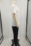 White Casual Letters Patchwork O Neck Short Sleeve Two Pieces
